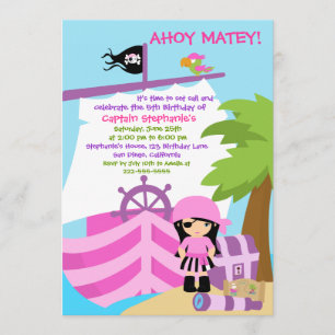 Pirate Ship Girl Birthday Party Invitation Kaart