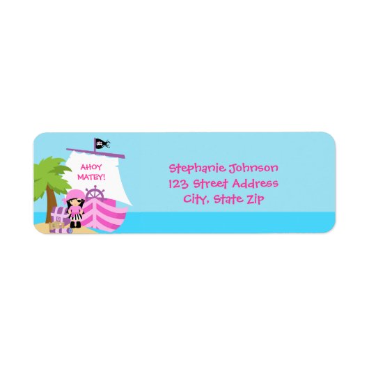 Pirate Ship Girl Birthday Return Address Labels (Voorkant)
