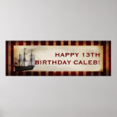 Pirate Ship Grunge Custom Birthday Party Banner Poster (Voorkant)