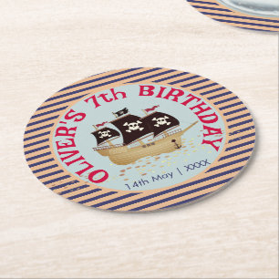 Pirate Ship Kids Birthday Party Ronde Kartonnen Onderzetter