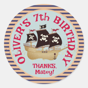 Pirate Ship Kids Birthday Party Ronde Sticker