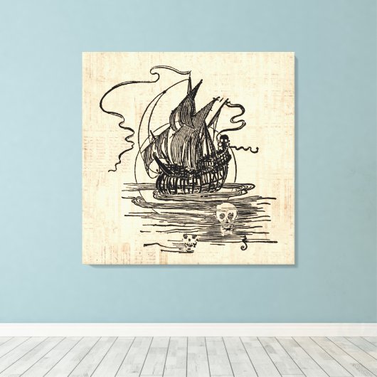 Pirate Ship met Skulls Pirate Art Canvas Afdruk (Insitu (Houten vloer))