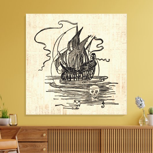 Pirate Ship met Skulls  Pirate Art Canvas Afdruk (Insitu (Woonkamer))