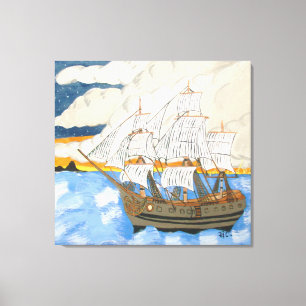 Pirate Ship op Zee op Canvas Afdruk