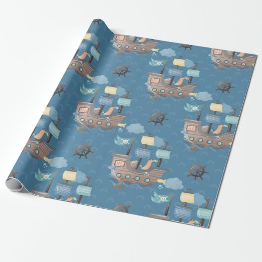 Pirate Ship Pattern Cadeaupapier (Uitgerold)