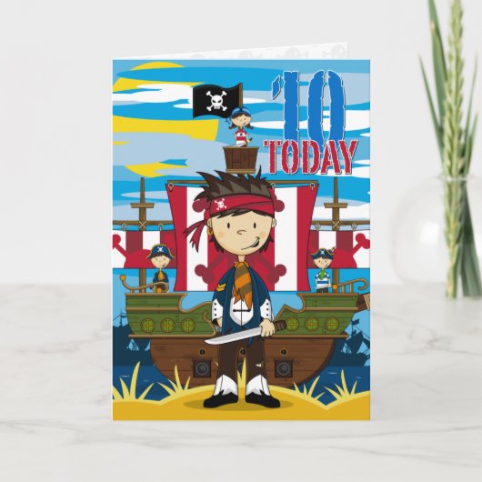 Pirate Ship Scene 10e Anniversaire Carte (Devant)