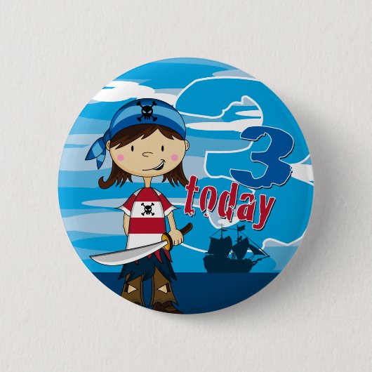 Pirate Ship Scene 3rd Birthday Button Badge (Voorkant)
