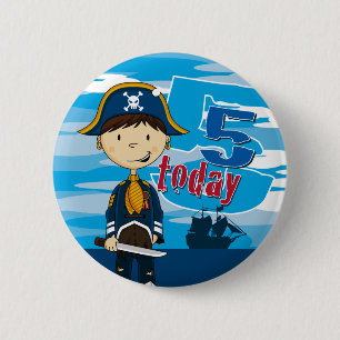 Pirate Ship Scene 5th Birthday Button Badge