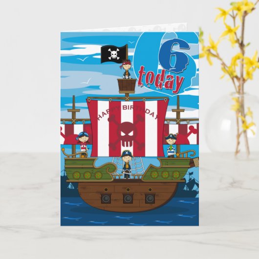 Pirate Ship Scene 6e carte d'anniversaire (Fleur jaune)