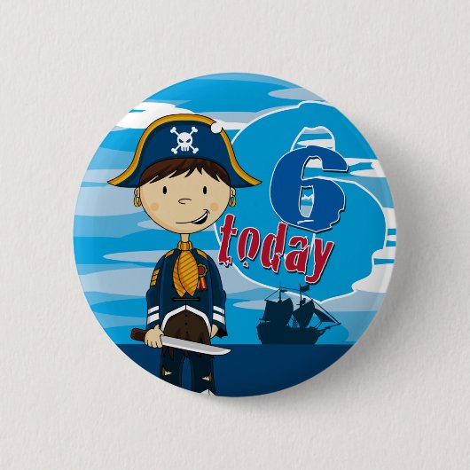 Pirate Ship Scene 6th Birthday Button Badge (Voorkant)