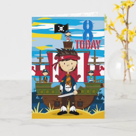 Pirate Ship Scene 8e carte d'anniversaire (Fleur jaune)
