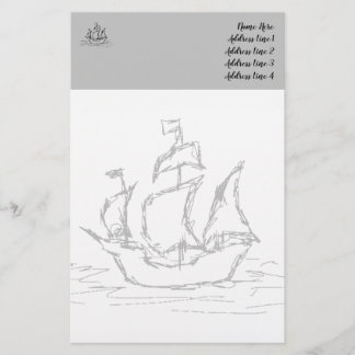 Pirate Ship, schetsstijl. Nautisch Briefpapier