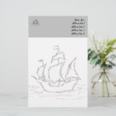 Pirate Ship, schetsstijl. Nautisch Briefpapier (Staand voorkant)