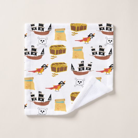 Pirate Ship Treasure Borst Thema Patroon Bad Handdoek (Wasdoekje)