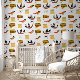 Pirate Ship Treasure Borst Thema Patroon Behang