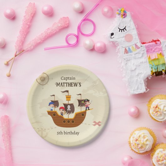 Pirate Ship Treasure Map Verjaardagsfeest van Kind Papieren Bordje (Feest)