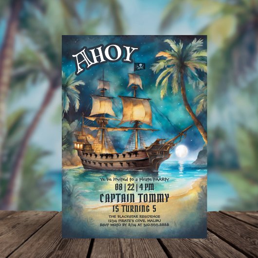 Pirate Ship Tropical Cove Anniversaire Invitation