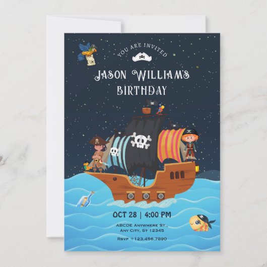 Pirate Ship verjaardagsuitnodiging Kaart (Voorkant)