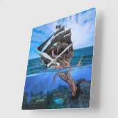 Pirate Ship vs. Giant Squid Vierkante Klok (Hoek)