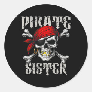 Pirate Sister Jolly Roger Vlag en schedel Crossbon Ronde Sticker
