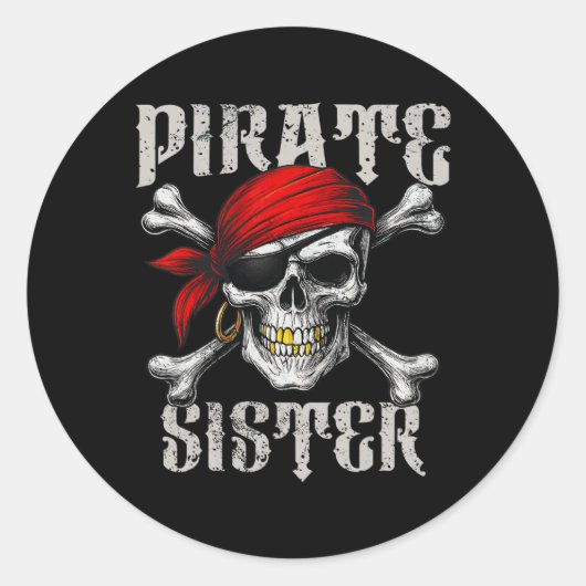 Pirate Sister Jolly Roger Vlag en schedel Crossbon Ronde Sticker (Voorkant)