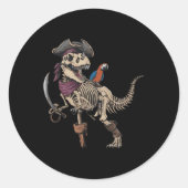 Pirate Skeleton Dinosaur T Rex Funny Tyrannosaurus Ronde Sticker (Voorkant)