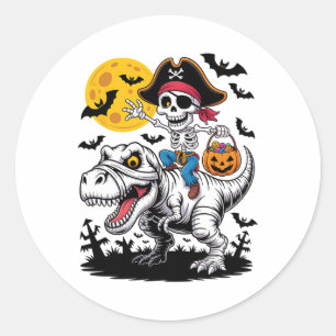 Pirate Skeleton Halloween T Rex Snoep Dinosaur Shi Ronde Sticker