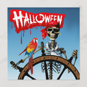 Pirate Skeleton Sailor met Macaw Halloween Party Kaart