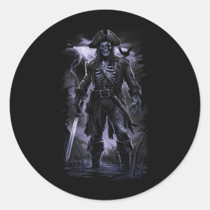 Pirate Skeleton Spookschip Halloween Kostuumfeest Ronde Sticker