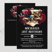 Pirate Skull 3D gothic rozen Halloween Volwassenen Kaart (Voorkant / Achterkant)