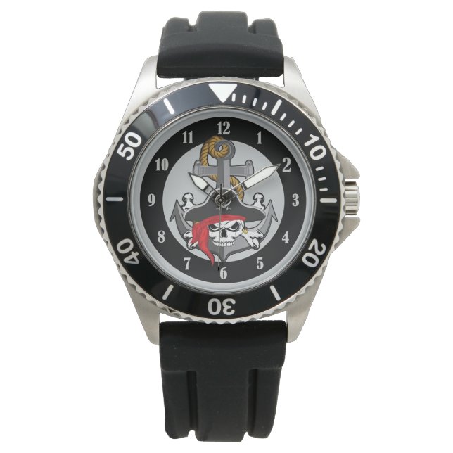 Pirate Skull Anchor Horloge (Voorkant)