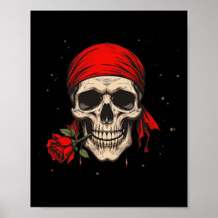 Pirate Skull and Crossbones Hand rode bloem voor h Poster