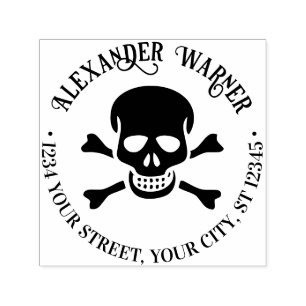 Pirate Skull and Crossbones Naam Retouradres Zelfinktende Stempel
