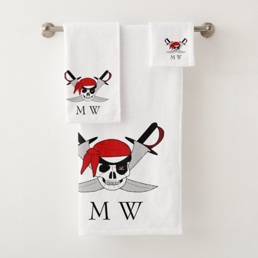 Pirate Skull And Swords Design Monogrammed Bad Handdoek (Insitu)