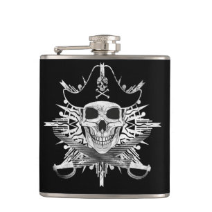Pirate Skull and Swords, Vinyl Wrapped Flask Heupfles