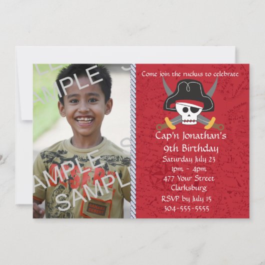 Pirate Skull Birthday Photo Template Kaart (Voorkant)