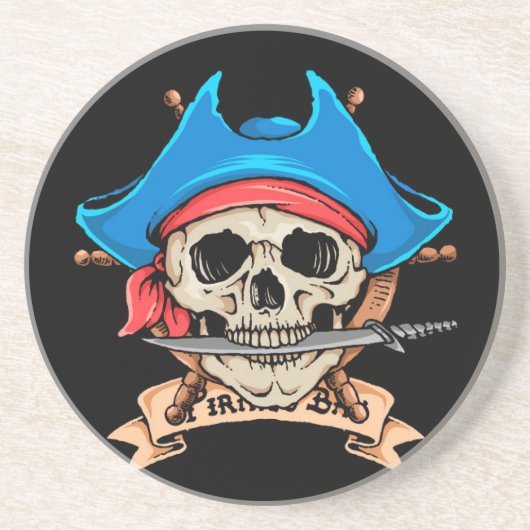 Pirate Skull Biting Knife Zandsteen Onderzetter (Voorkant)