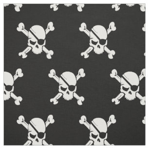 Pirate Skull Black en White Stof