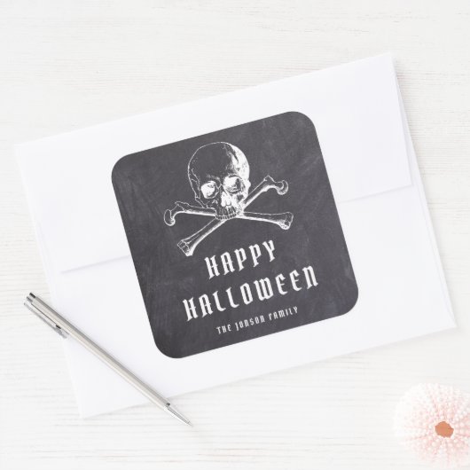 Pirate Skull & Botten Black Halloween Vierkante Sticker (Envelop)