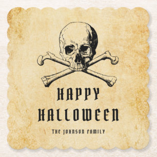  Pirate Skull & Botten Halloween Kartonnen Onderzetters