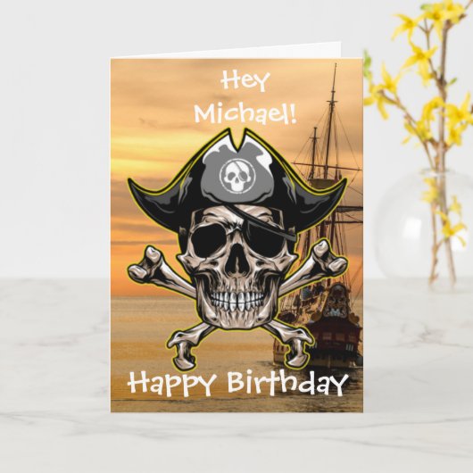 Pirate Skull Captain Cross Bones Kaart (Gele Bloem)