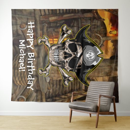 Pirate Skull Captain Cross Botten achtergrond Wandkleed (In Situ (horizontaal))