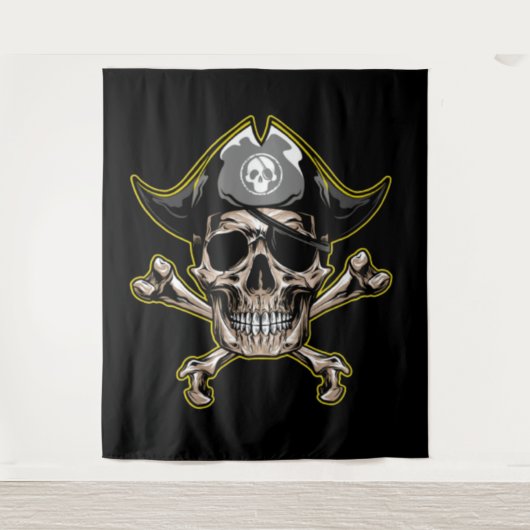 Pirate Skull Captain Royal Treasure Tapestry Wandkleed (Voorkant)