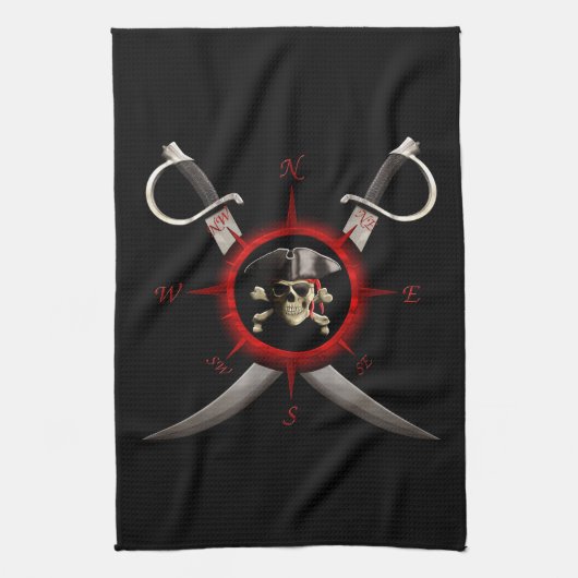 Pirate Skull Compass Roos Theedoek (Verticaal)