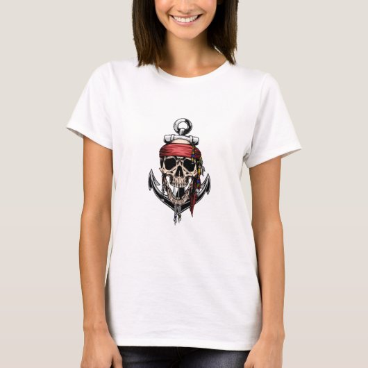 Pirate Skull Cross Botten Anchor T-shirt (Voorkant)