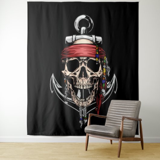 Pirate Skull Cross Botten Anchor Wandkleed (In situ)