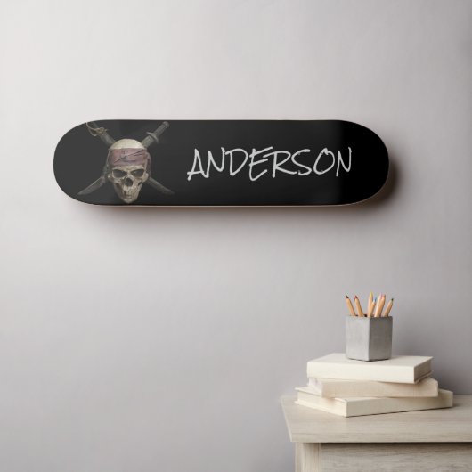 Pirate Skull & Cross Botten Skateboard (Muurkunst (Horizontaal))