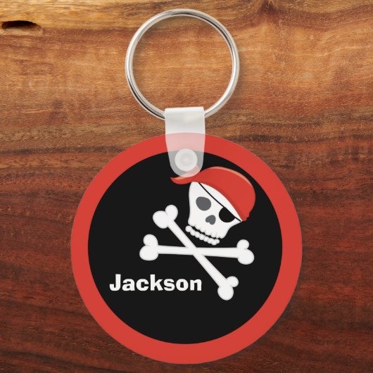 Pirate Skull Crossbones Black Red Monogram Kind Sleutelhanger (Voorkant)