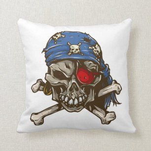 Pirate skull crossbones blue bandanna eye patch kussen