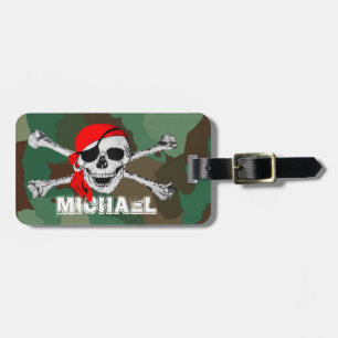 Pirate Skull & Crossbones, Camouflage Bagagelabels